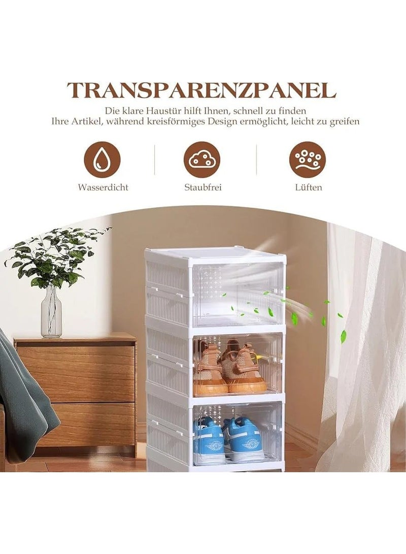 Spaceshoop 9 Tier Clear Shoe Organizer Storage Boxes Foldable Plastic Shoe Rack Cabinet Stackable and Space Saving Design White - Image 3